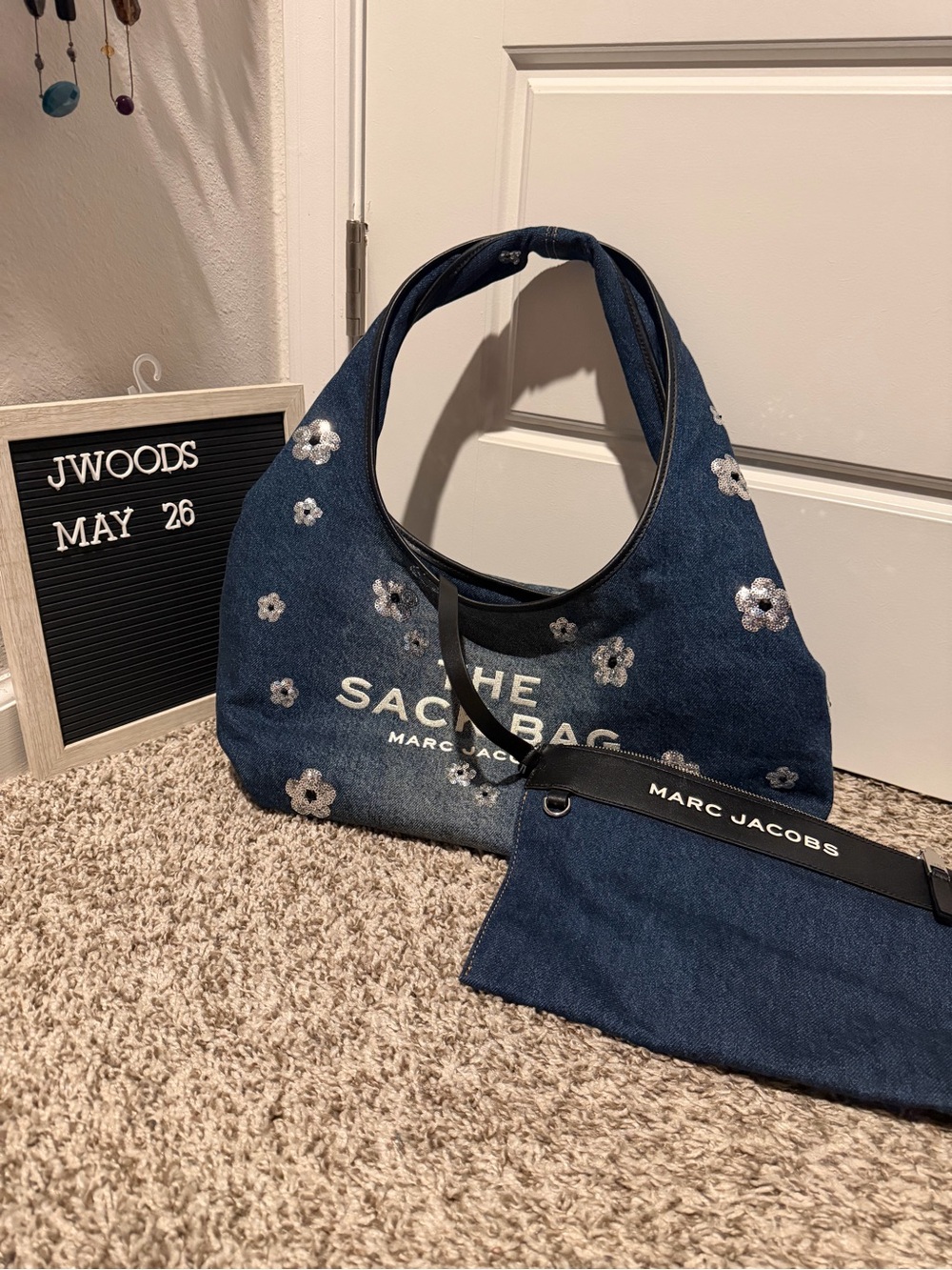 Marc Jacobs Blue Denim Shoulder Bag with Black Strap
